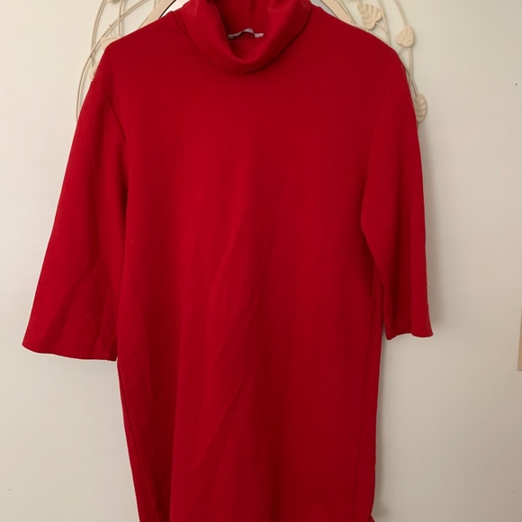 Zara - Red 3/4 Sleeve Turtle Neck Dress - Picture 2 of 4
